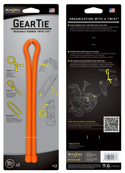 Nite Ize Gear Tie 18-Bright Orange 2-pack 3 Nite Ize Gear Tie 18-Bright Orange 2-pack