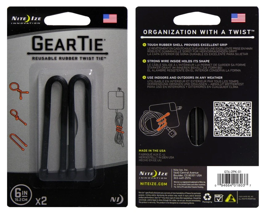 Nite Ize Gear Tie 6- Black 2-pack 3 Nite Ize Gear Tie 6- Black 2-pack